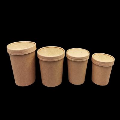 China 8/12/16/24 oz Disposable Biodegradable Hot Soup Bowl Kraft Paper Soup Cups With Lids for sale