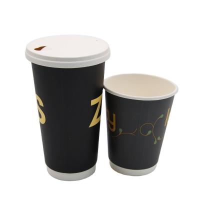 China Disposable Eco-Friendly Biodegradable Printed Coffee Juice Cup With Logo Pulp Lid Disposable Single Wall Black for sale