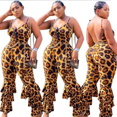 China Sexy QUICK DRY V-Neck Halterneck Halterneck Plus Size Women's Clothing Leopard Wide Leg Overalls Clothing for sale