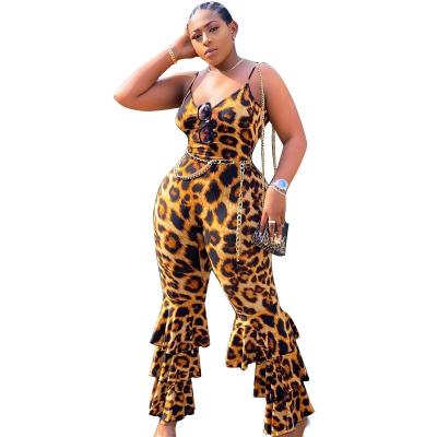 China QUICK DRY copy leopard plus size oversized backless leopard jumpsuit women clothing sexy wide leg sleeveless jumpsuit for sale