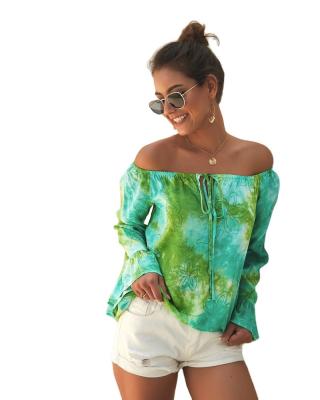 China 2021 Fashion QUICK DRY Off The Shoulder Sleeve Summer Color Printed Long Shirt Sexy For Women for sale