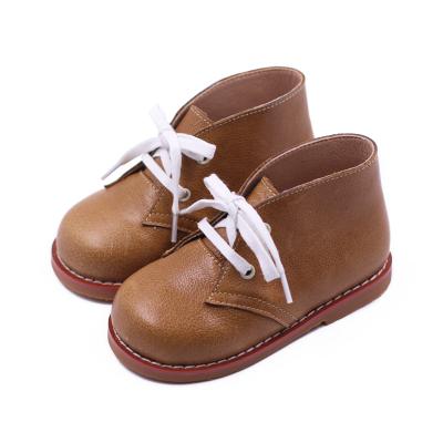 China New Light Weight Wholesale Fashion Dark Brown Full Grain Leather Top Children Kids Lace Up Ankle Boots for sale