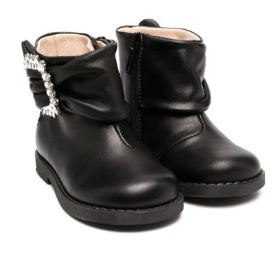 China Wholesale Anti-slippery Flat Leather Girls Microfiber Heel Leather Shoes Kids Toddler Buckle Winter Black Ankle Boots Kids for sale