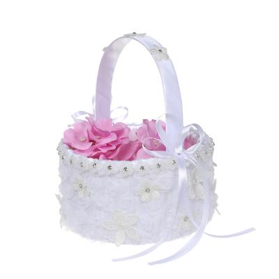 China European romantic western style bridal flower basket wedding accessories with pearl flower basket for sale