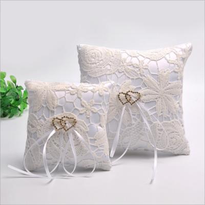 China High Quality White Wedding Ring Cushion Satin Lace Ring Pillow For Wedding 10*10/15*15cm for sale