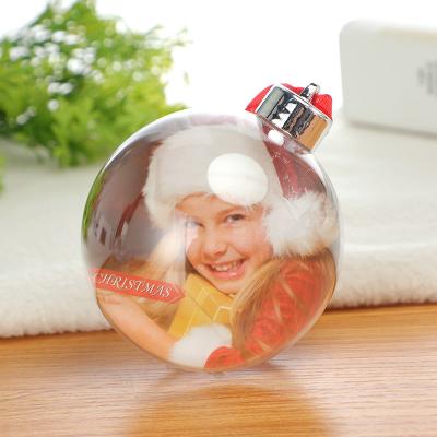 China Plastic Balls Hollow Plastic Balls 8cm /10cm Hot Selling Merry Christmas Plastic Flat Ball Ornaments Christmas Xmas Photo Ball for sale