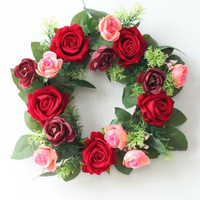 China Slik New Valentine's Day Door Hanging Lavender Wreath Household Living Room Wedding Lintel Heart Shaped Flower Hanging Door for sale