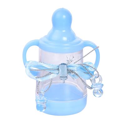 China Plastic PP Baby Milk Bottle Baby Shower Favor Gift Box Candy Box With Bear Ribbon for sale