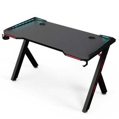 China Black Carbon Fiber RGB Convertible Colorful Computer Table Extendable PC Gaming Desk for sale