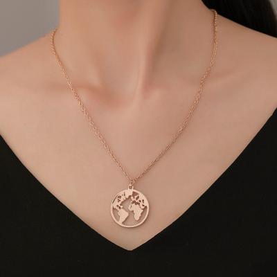 China FASHIONABLE Europe and America CIA World Map Necklace Fashion Temperament Niche Design Cavity Round Couples Pendant Necklace for sale