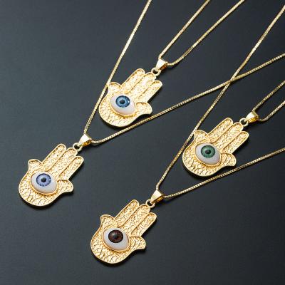 China European and American Creative Personality Devil's Eye Palm Necklace Pendant CLASSIC Copper Plated Hip Hop Style Clavicle Chain for sale