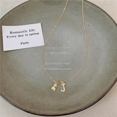 China New Europe and America micro rhinestone letter inlaid necklace, soft women, first French soft style, small bear clavicle chain necklace for sale