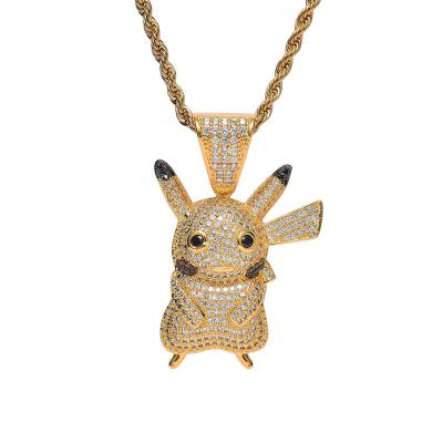 China Hip Hop European and American cartoon character new Pikachu personality pendant set with zircon hip-hop necklace for sale