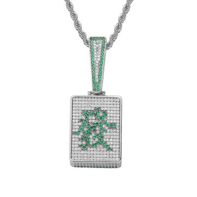 China Hiphop fortune mahjong full of Zircon pendant necklace, real gold plating pendant, European and American personality hip hop for sale