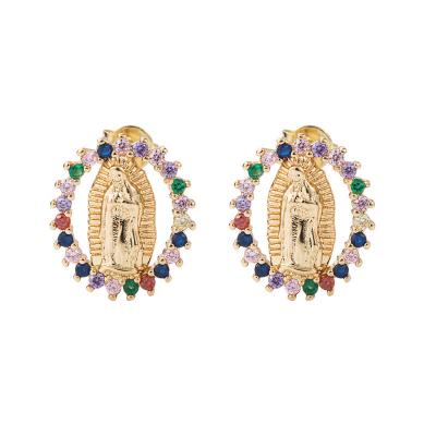 China European and American Creative Goddess 18K Gold Micro Zircon Set Earrings Fashion Copper Plated Exquisite Jewelry for sale