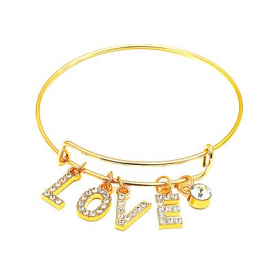 China FASHIONABLE European and American micro zirconia love letter bracelet vintage simple alloy inlaid open gift for sale