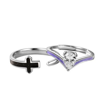 China 925 CLASSIC pairs of design wind cross zircon crown ring of minority men and women princess and knight couples ring Sterling Silver for sale