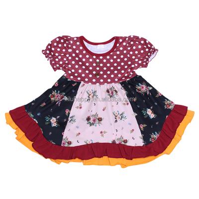 China Viable high quality children's autumn style flower print boutique retro ruffled exquisite girls dress for sale