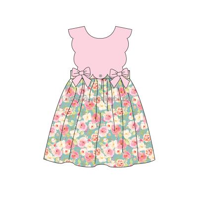 China New Style Lovely Little Baby Clothing Bow Backless Flower Print Baby Dress for sale