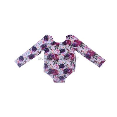 China Breathable Round Neck No Pants Button Up Floral Print Purple Babies' Long Sleeve Rompers for sale