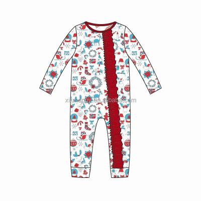 China Boutique Winter Long Sleeeves Romper Christmas Red Cartoon Printing Romper Long Sleeve Romper for sale