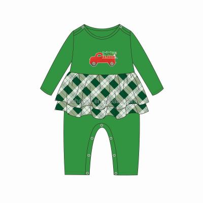 China Sleeeves Autumn Boutique Baby Romper Green Long Sleeve Ruffle Leaf Skirt Baby Romper for sale