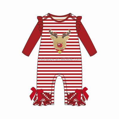 China Elk Stripe Christmas Romper Boutique Winter Sleeeves Long Sleeve Romper Red Embroidery Romper for sale