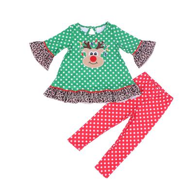 China Milk Red And Silk Green Polka Dot Skirt Top With Classic Lotus Leaf Sleeves Fall Baby Outfits for sale