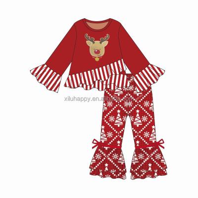 China Breathable Winter Boutique Baby Clothes Set Pagoda Red Sleeve Clothes Bell Bottoms Set Christmas Pants Clothes Set for sale