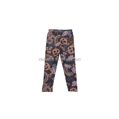 China Dark Breathable Baby Pumpkin Flower Print Halloween Milk Print Silk Pants Loose Casual Baby Trousers for sale