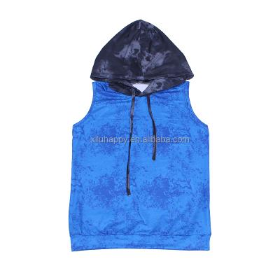 China Top-selling breathable all-match fashion kids blue tie-dye breathable fabric boutique wholesale sleeveless hoodie for sale