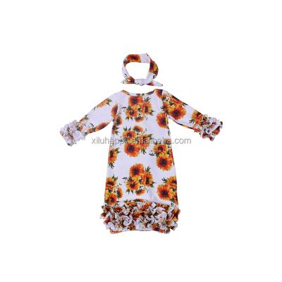 China High Quality Breathable Kids Dress Girls Clothes Wholesale With Flower Print Yellow Dress For Babies for sale