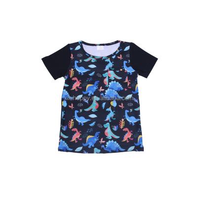 China Blue Breathable Cartoon Animal Print Baby Boutique Short Sleeve Baby T-short T-short for sale