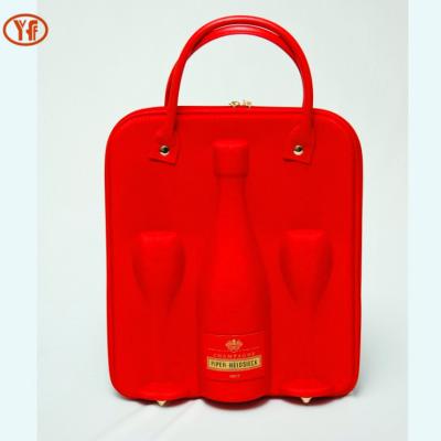 China Recyclable Wine Bottle Bag Champagne Bottle Crate Recyclable Wine Case Hold One Bottle And 2pcs High End Glass for sale