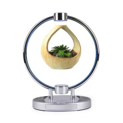 China Home Decor Levitating 360 Degree Hanging Plant Pot Magnetic Levitation Air Ceramic Wooden Floating Bonsai for sale