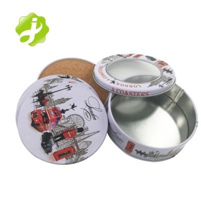 China Sustainable Promotion Custom Printed Metal Tin Coaster Set With Cork for sale