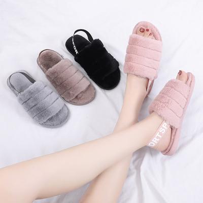 China Fashion Trend Winter Home Shoes Furry Slippers Toe Slides Fashion Shoes Open Sandal Women Bedroom Slippers for sale