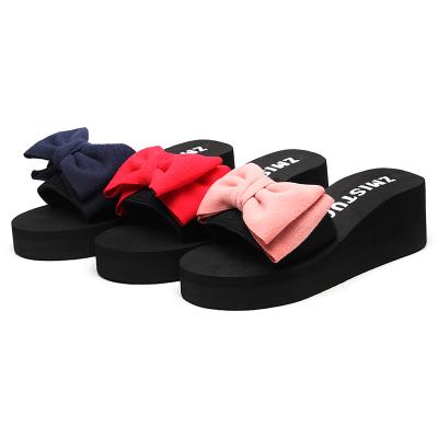 China Fashion Trend Bowknot Slippers Wedge Heel Women Indoor Outdoor Sandals Non Slip Breathable Slippers for sale