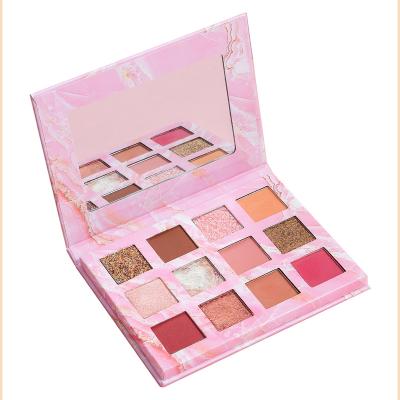 China Customized Pearlescent Matte Pink Eyeshadow Palette Waterproof 12 Color Private Label Eyeshadow Makeup for sale