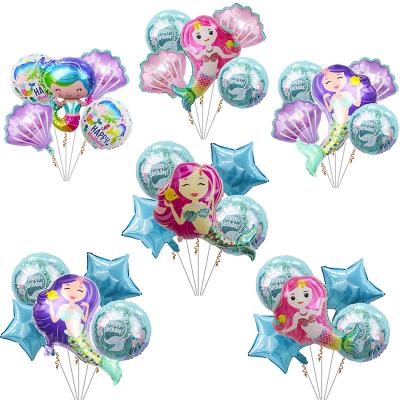 China Mermaid balloons 6 pieces set shell fishtail princess birthday theme party supplies decoration balloons for sale