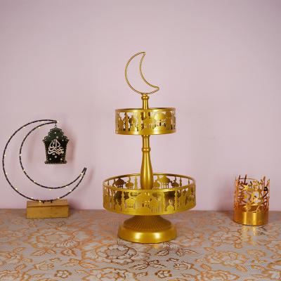 China Ramadan 2022 2PCS Metal Moon Star Shaped Kareem Tray Eid Mubarak Gift Box Dessert Tray Islam Muslim Party Festival Table Decor for sale