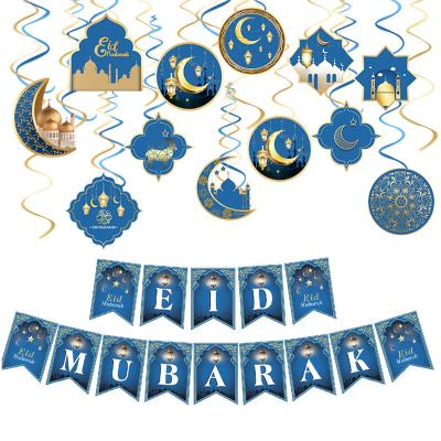 China Eid Kareem Decorations for Home Eid Mubarak Banner Hanging Ceiling Foil Swirls for Ramadan Eid Decorations for sale