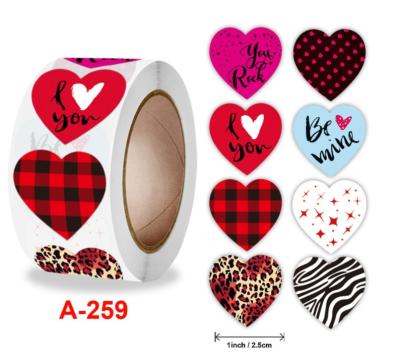 China wholesale red heart shape stickers Labels with Perforation Line in Roll Use for Valentine's Day for sale