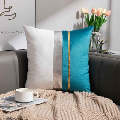 China Luxury Tile Sofa Pillow Case Cover Gray White Gold Leather Patchwork Velvet Decor Soft Home Luxury Cushion Cover for sale