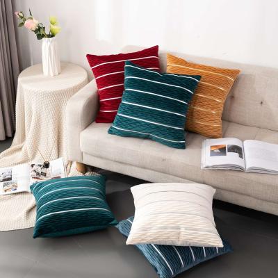 China Luxury Soft Velvet Cushion Square Bronzing Modern Stripe Cushion Cover Sofa Throw Pillow Cover For Home Decor for sale