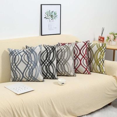 China Custom Made High Quality Soft Cushion Cover Jacquard Wave Pattern 100% Canvas Sofa Cushion Cover Replacement Product For Living Room for sale