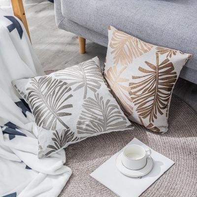 China Luxury Home Decorative Jacquard Cushion Covers Wholesale Linen Jacquard Leaves Cushion Cover Luxury Modern Pillow Cushion for sale