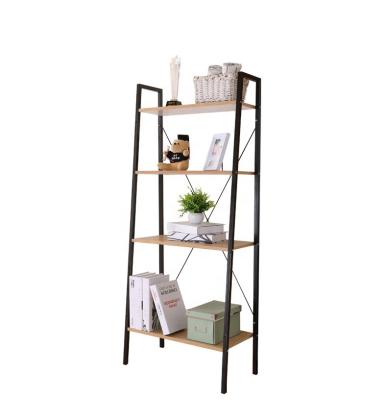 China Ladder Bookshelf Living Room Metal and Wood Storage Rack Shelf 4 Tiers Ladder Bookcases for sale