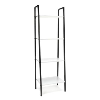 China Eco-friendly 4-Shelf Ladder Open Shelf Free Standing White Bookcase With Black Frame for sale