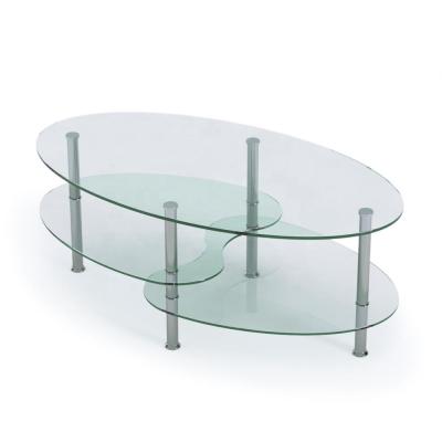 China Eco-friendly center table glass coffee table with black glass shelves and stainless steel legs for sale